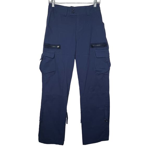Womens Cargo Pocket Pants High Waisted Straight Leg Relaxed Navy Blue Size XS - Picture 10 of 10